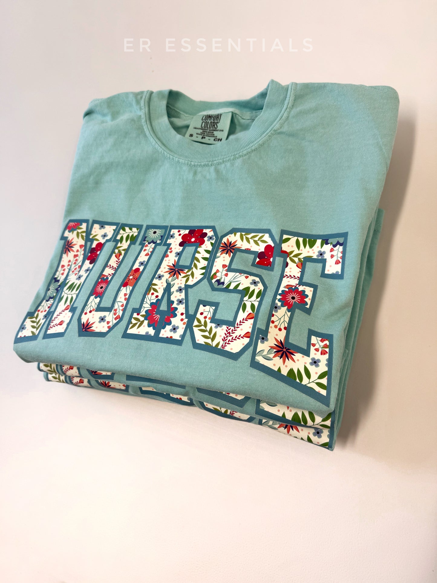 NURSE T-Shirt, Mint Floral