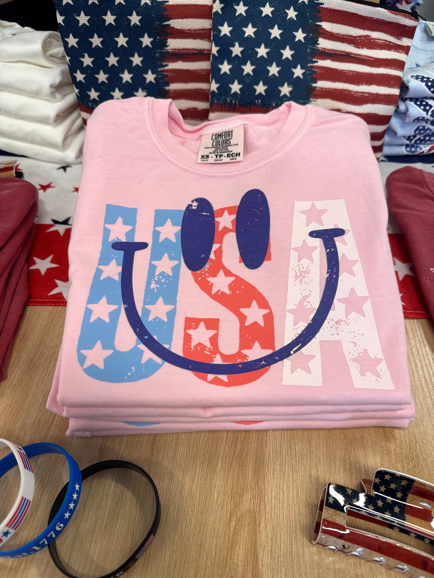KIDS: USA Smiley T-Shirt, Pink