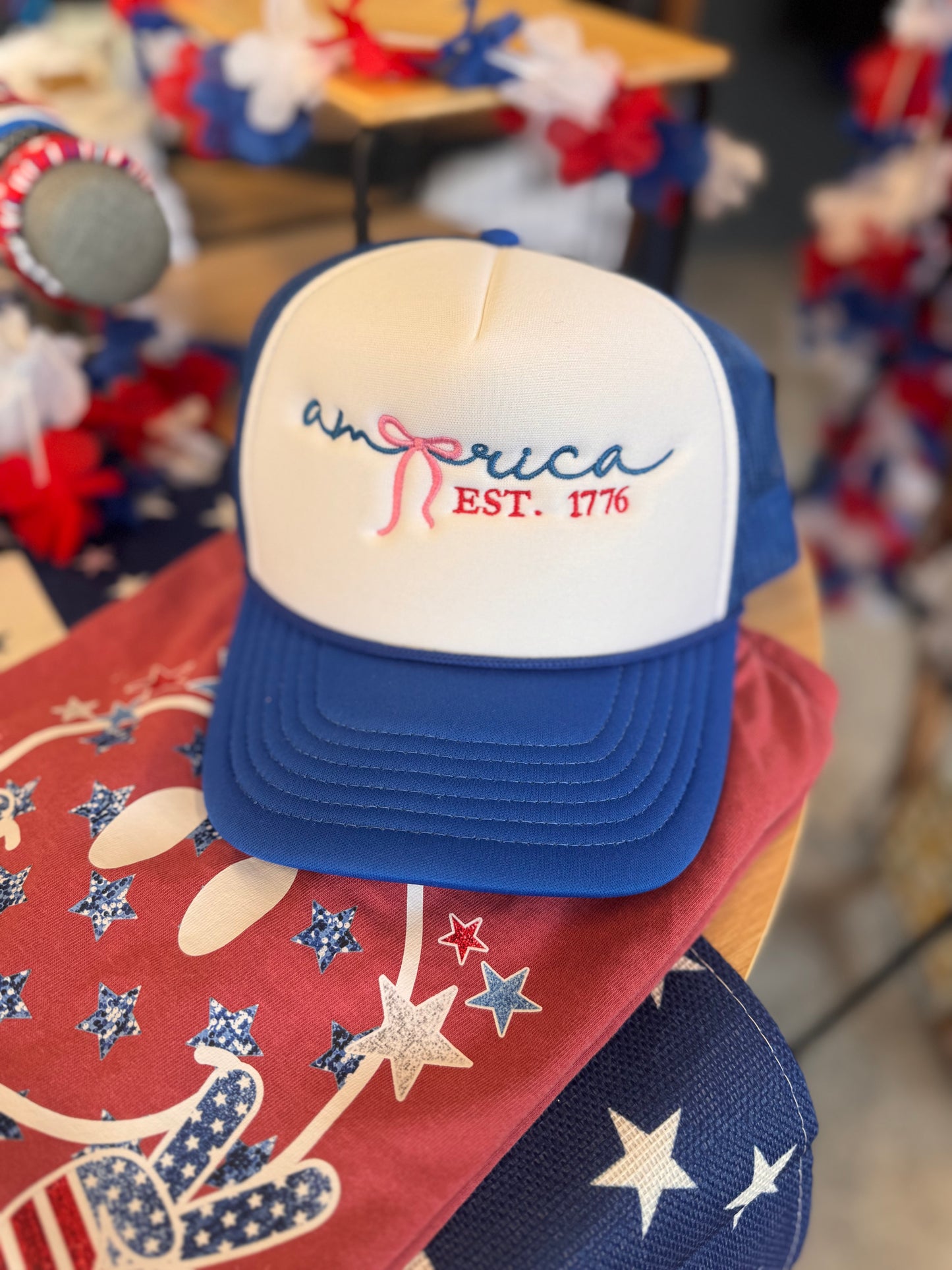 Embroidered America Trucker Hat, Blue