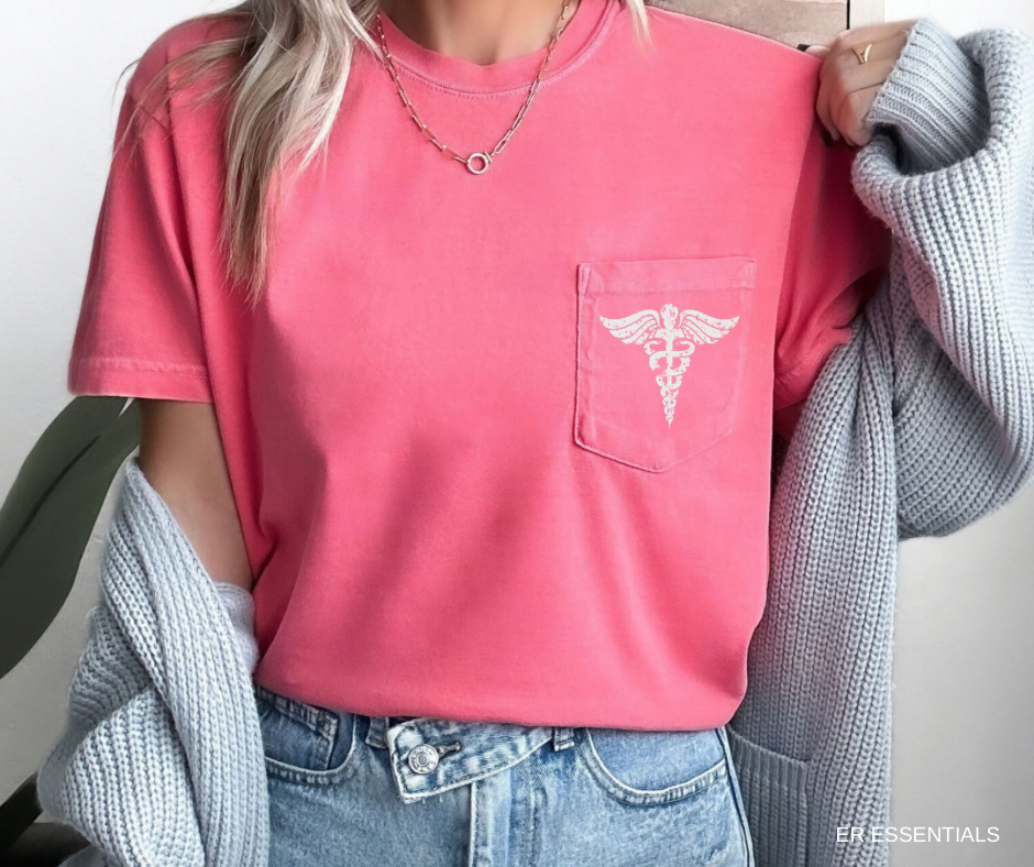 DISTRESSED MEDICAL CADUCEUS POCKET SHORT SLEEVE T-SHIRT