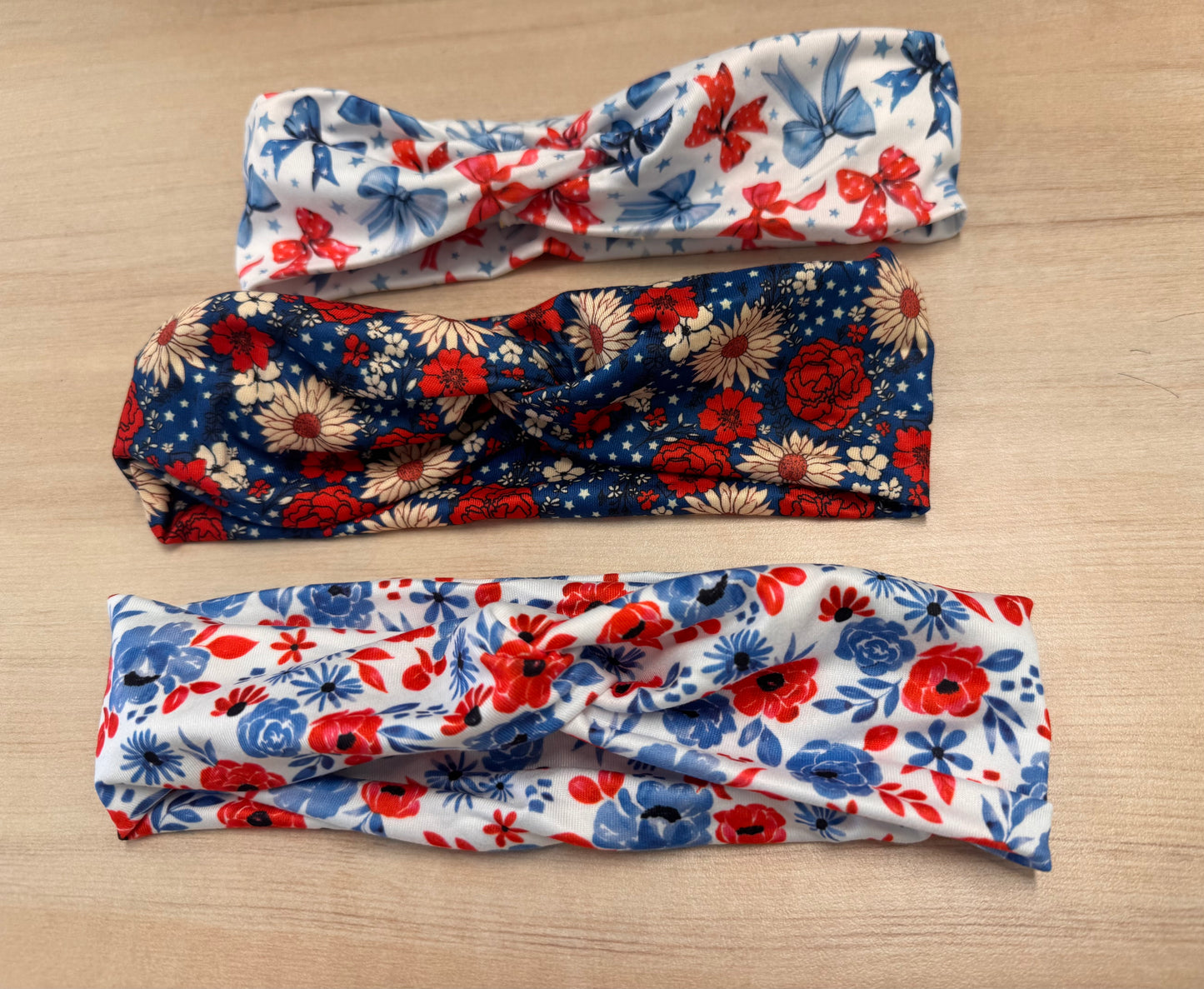 Stretchy Red White & Blue Headbands