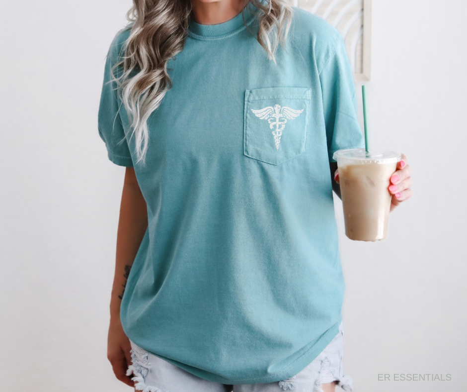 DISTRESSED MEDICAL CADUCEUS POCKET SHORT SLEEVE T-SHIRT
