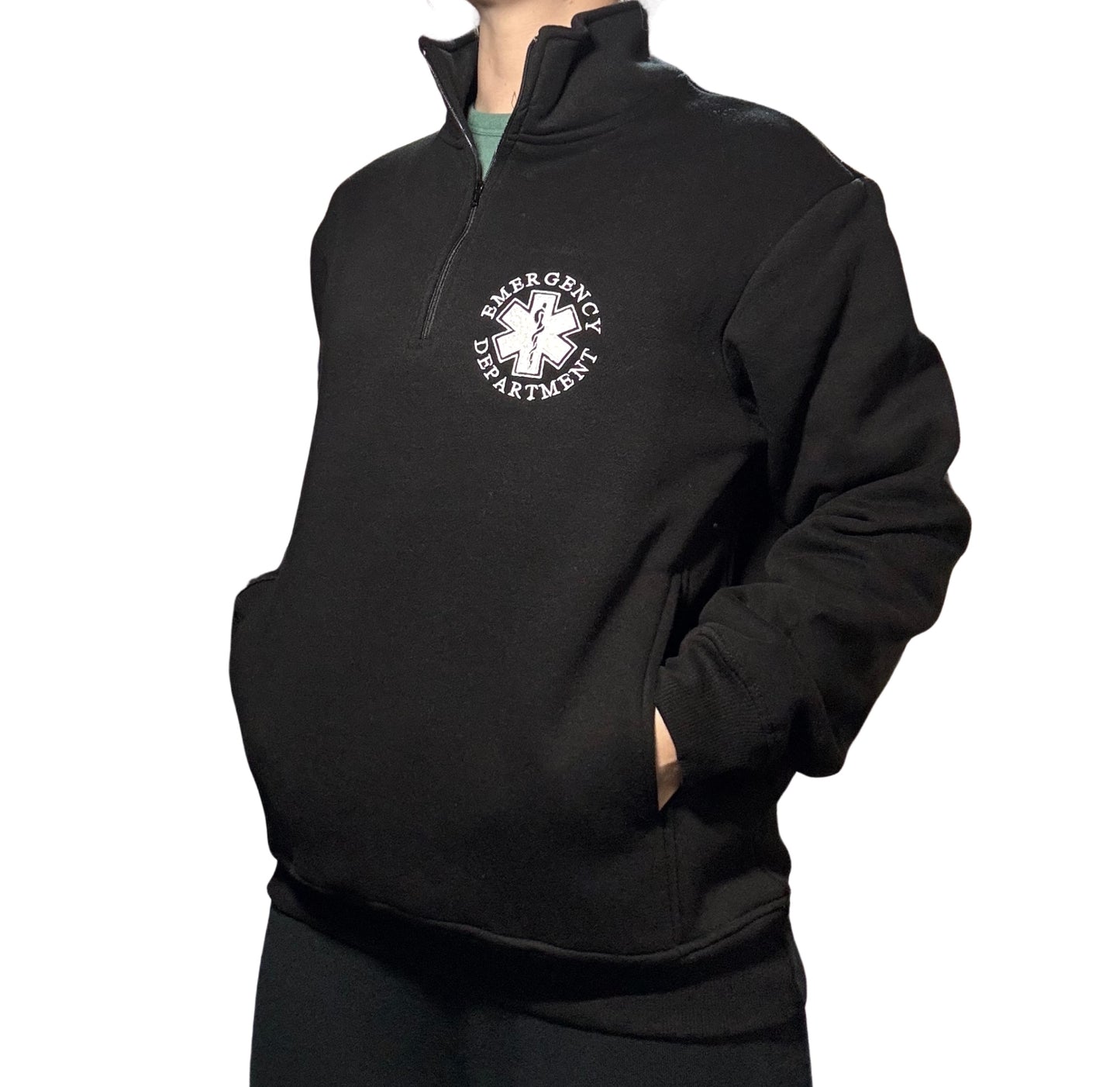 READY TO SHIP- POCKET QUARTER ZIP SWEATSHIRT- EMBROIDERED EMERGENCY DEPARTMENT