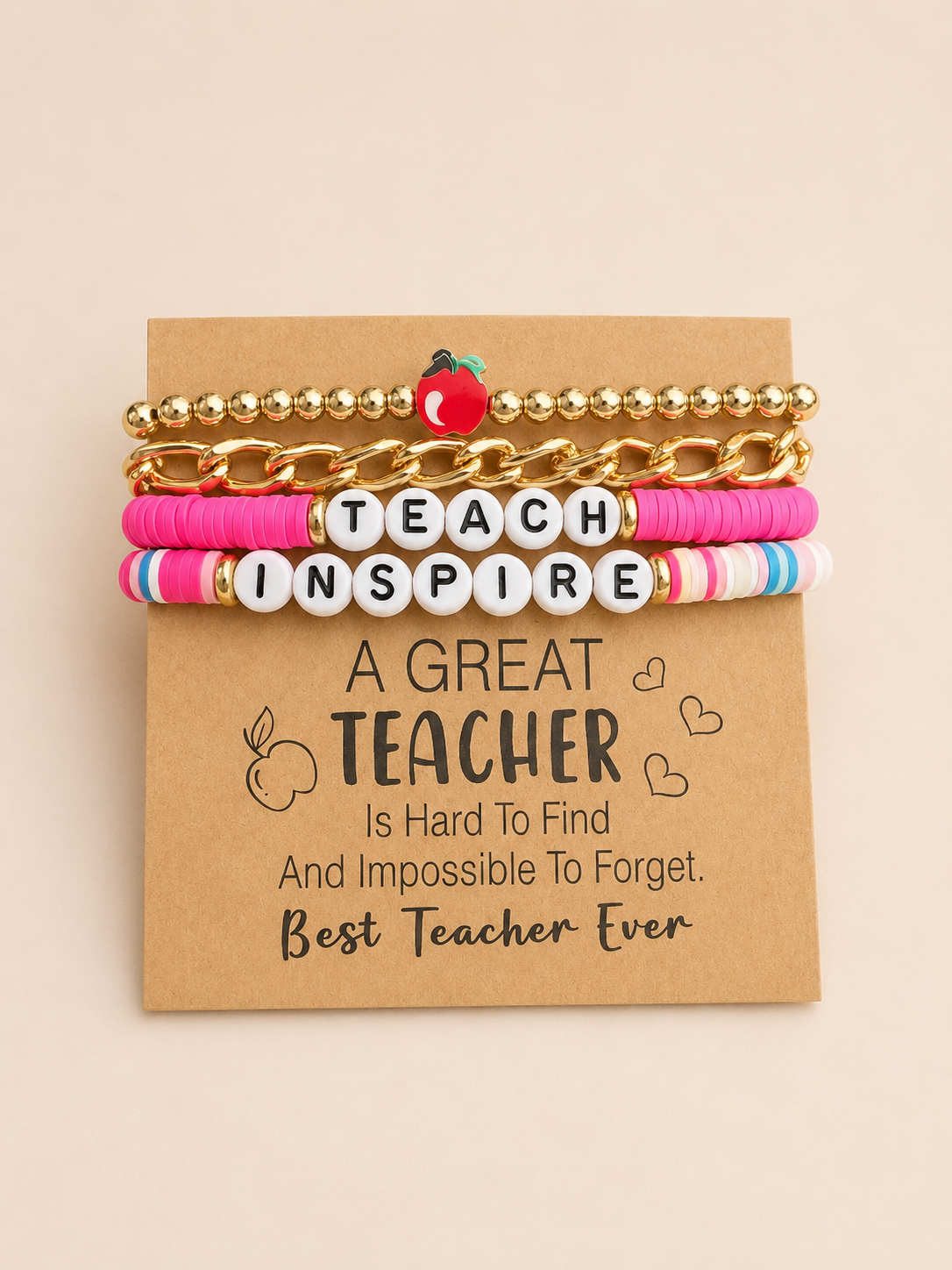 Teacher Gift- Pink Bracelet Set