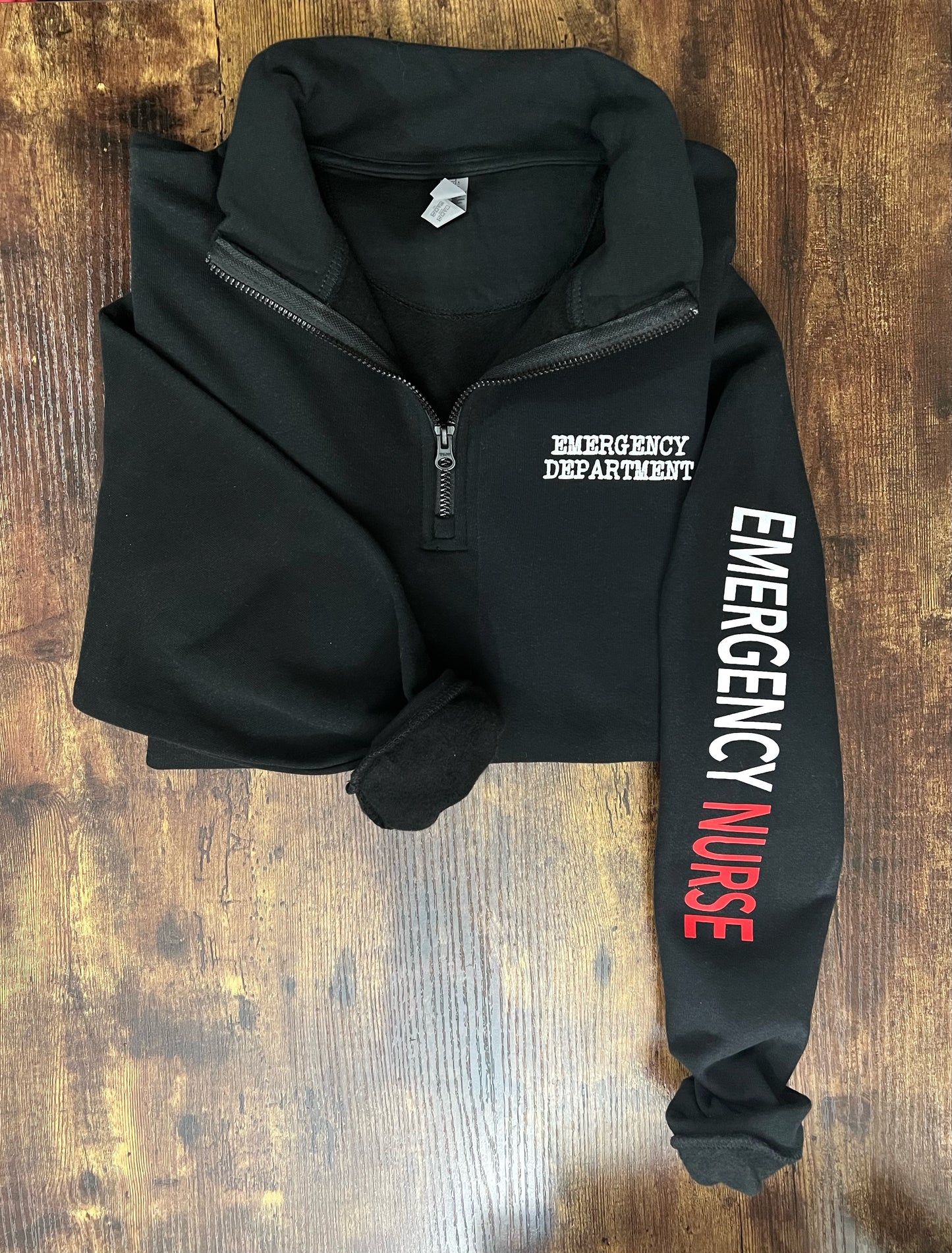 Emergency Nurse Quarter Zip Sweatshirt, EMERGENCY DEPARTMENT CHEST