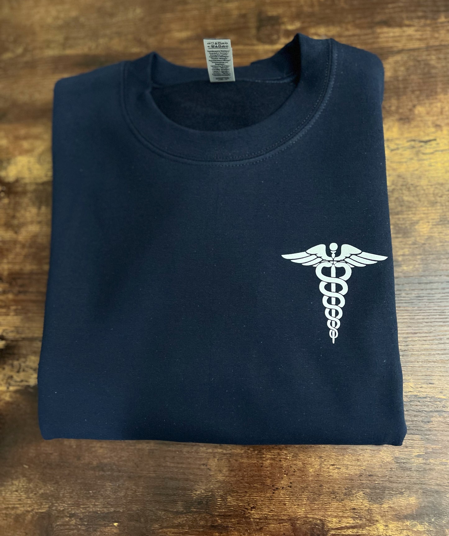 Emergency Department Crewneck Sweatshirt (LARGE BACK IMAGE) Left Chest Medical Caduceus