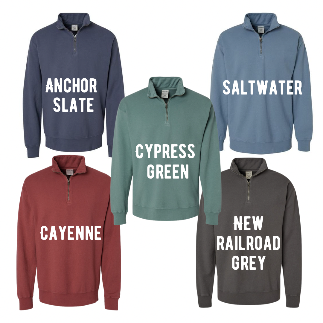 EMERGENCY DEPARTMENT Quarter Zip Sweatshirt with EMERGENCY (two-toned) Sleeve, comfortwash