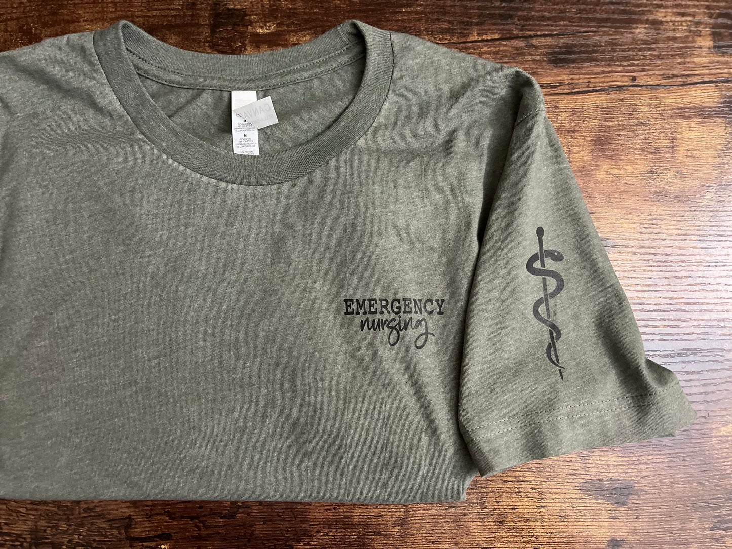 Emergency Nursing Short Sleeve T-Shirt w/ Sleeve Rod of Asclepius