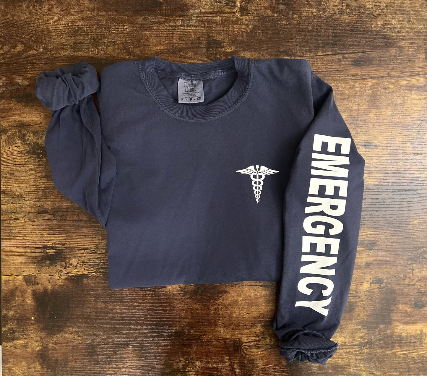 LONG SLEEVE (comfort colors) MEDICAL CADUCEUS & EMERGENCY SLEEVE