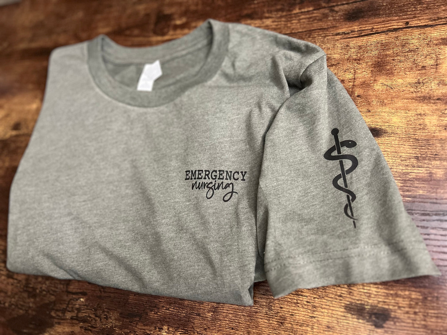 Emergency Nursing Short Sleeve T-Shirt w/ Sleeve Rod of Asclepius