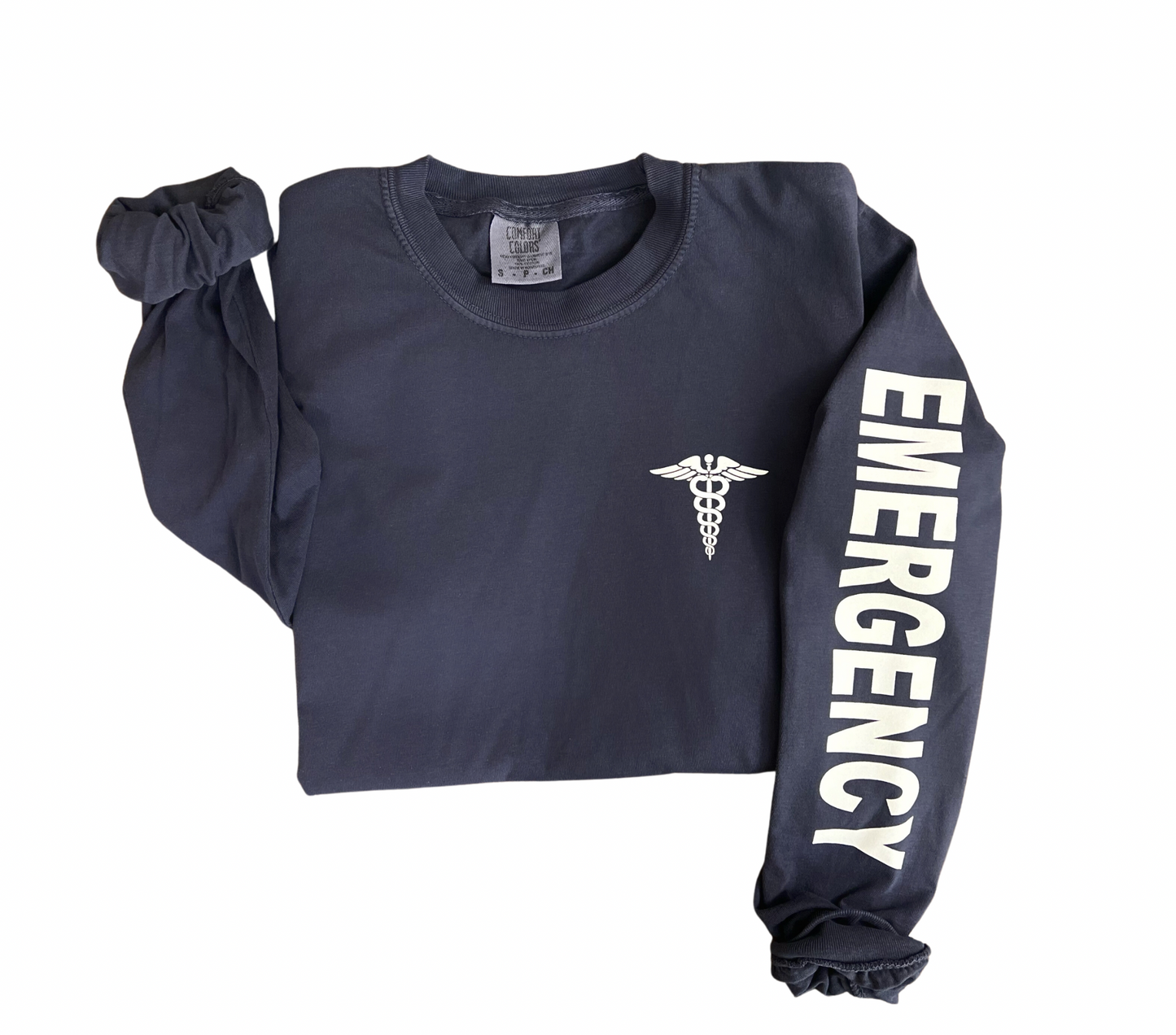 LONG SLEEVE (comfort colors) MEDICAL CADUCEUS & EMERGENCY SLEEVE