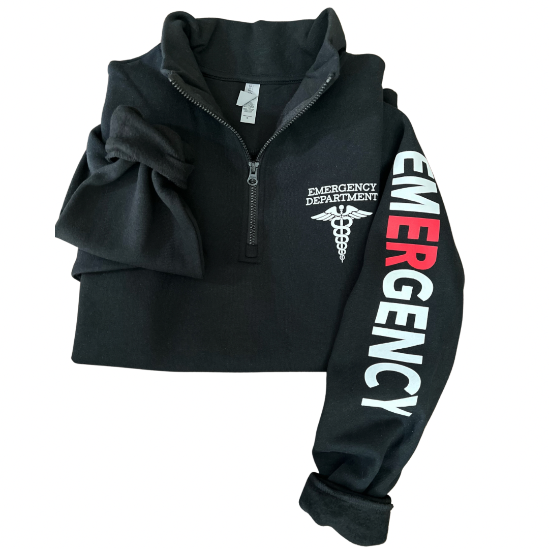 Emergency Department Quarter Zip Sweatshirt- Two Toned Emergency Sleeve