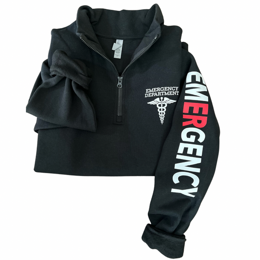 Emergency Department Quarter Zip Sweatshirt- Two Toned Emergency Sleeve