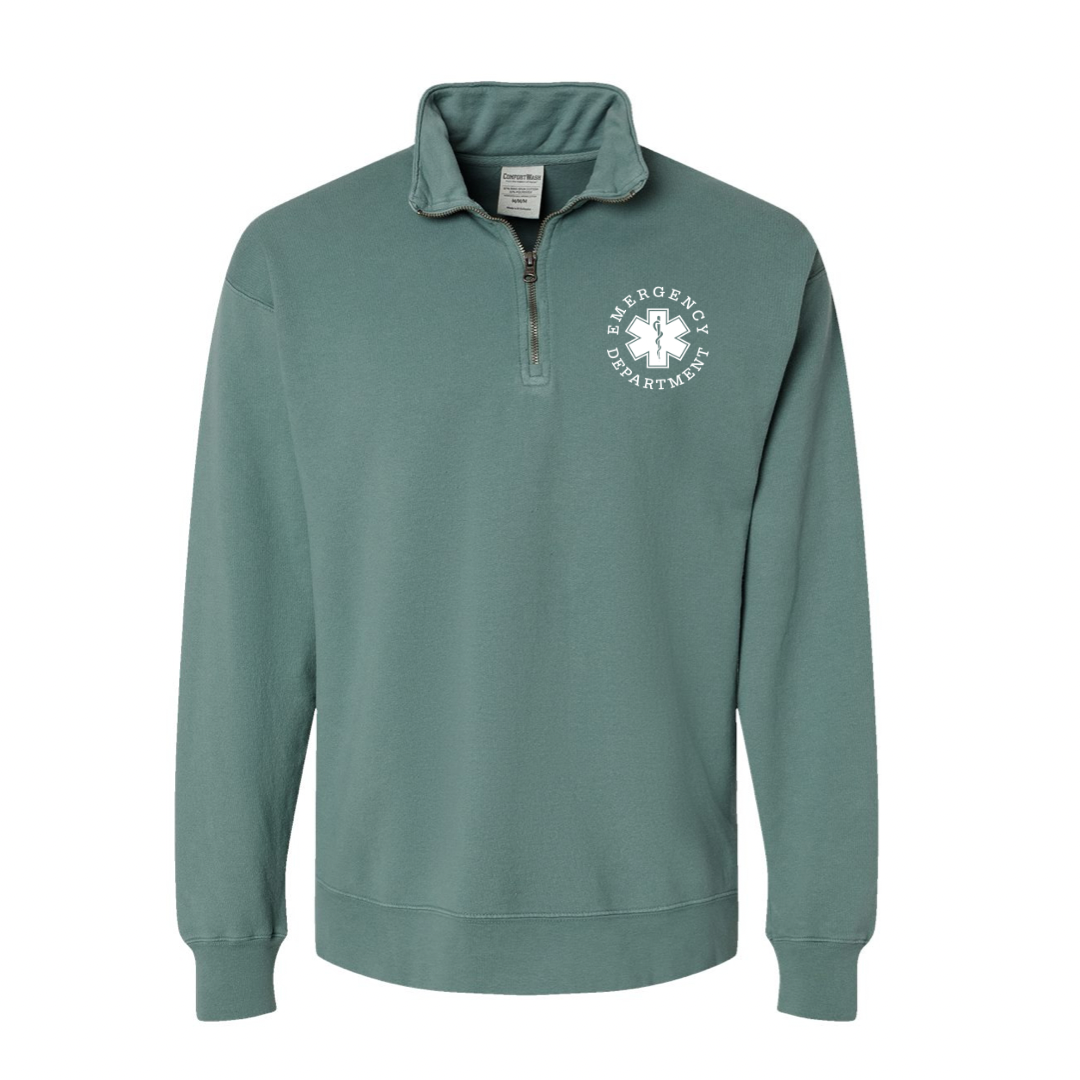 EMERGENCY DEPARTMENT (WHITE) Quarter Zip Sweatshirt (comfortwash)