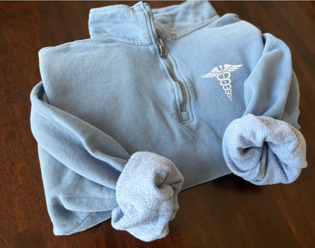 Quarter Zip Sweatshirt Medical Caduceus and EMERGENCY SLEEVE (ComfortWash)