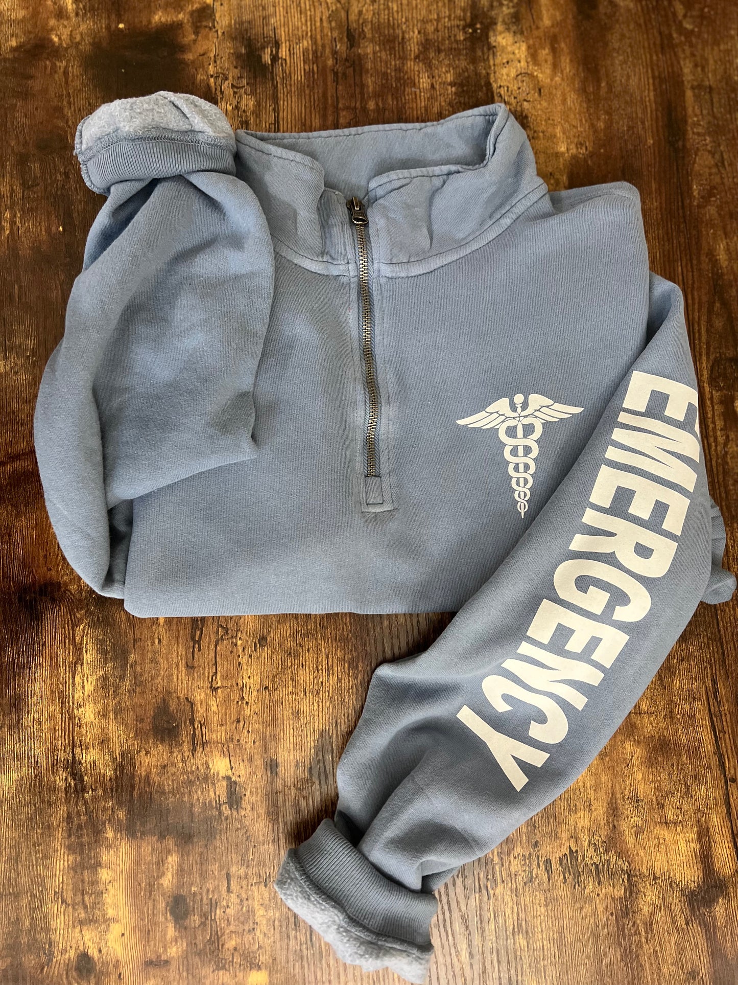 Quarter Zip Sweatshirt Medical Caduceus and EMERGENCY SLEEVE (ComfortWash)