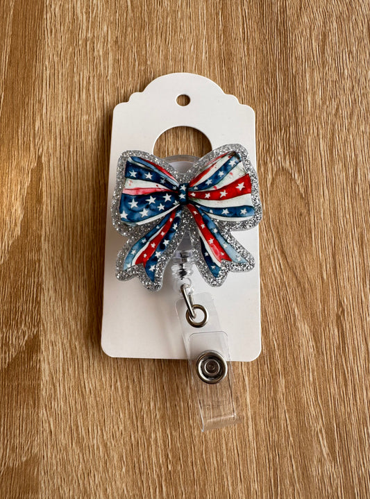 Red, White & Blue Bow Badge Reel