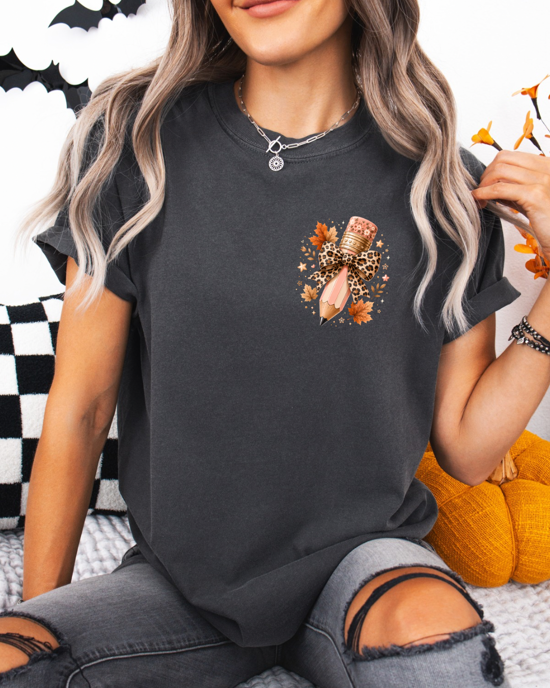 Fall Themed Pencil, Teacher- DTF Prints- READY TO PRESS