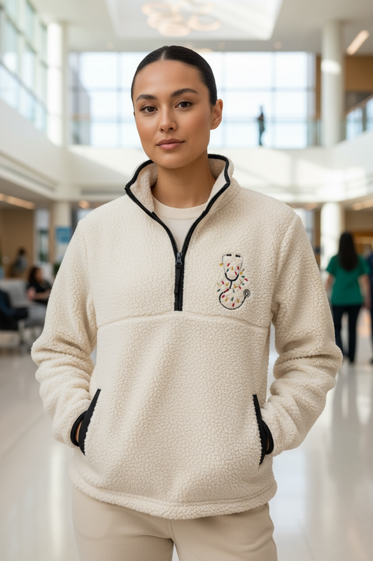 Sherpa Quarter Zip- Embroidered Holiday Lights Stethoscope- Women’s Fit