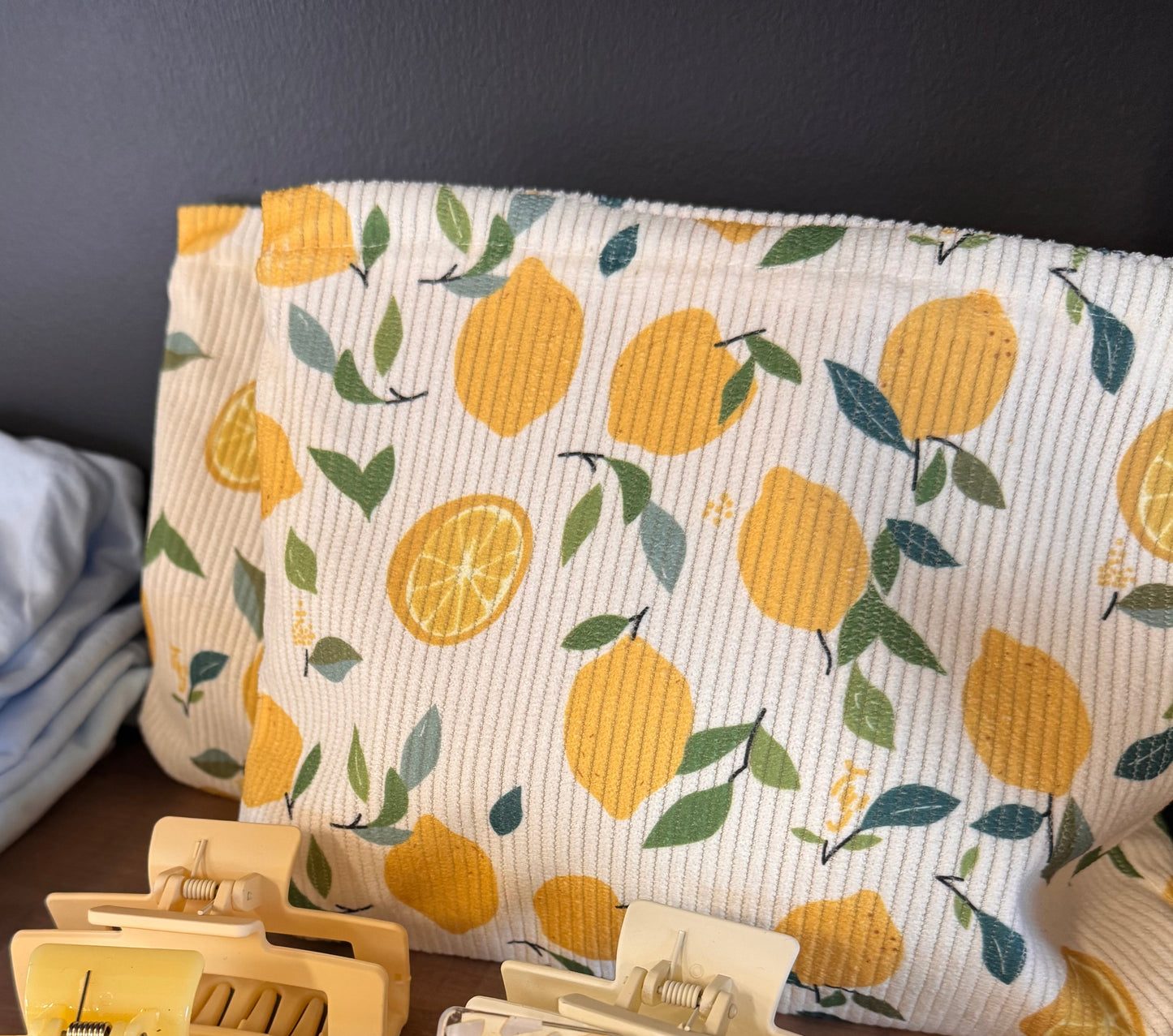Corduroy Lemons Zipper Bag