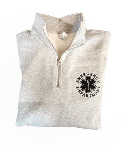 EMBROIDERED Emergency Department (black circular image) Quarter Zip Sweatshirt