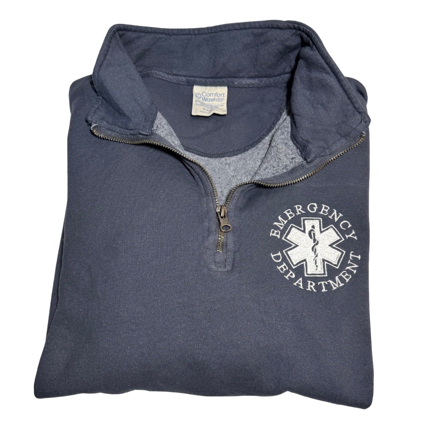 EMBROIDERED EMERGENCY DEPARTMENT (WHITE) Quarter Zip Sweatshirt (comfortwash)