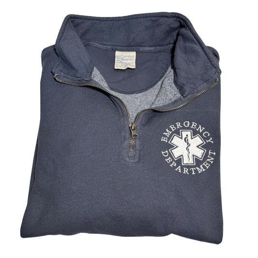 EMBROIDERED EMERGENCY DEPARTMENT (WHITE) Quarter Zip Sweatshirt (comfortwash)
