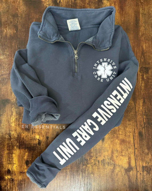 *READY TO SHIP* INTENSIVE CARE UNIT QUARTER ZIP SWEATSHIRT- MEDIUM- Anchor Slate