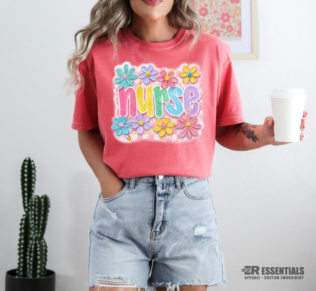 *READY TO SHIP* Floral Painted NURSE T-Shirt