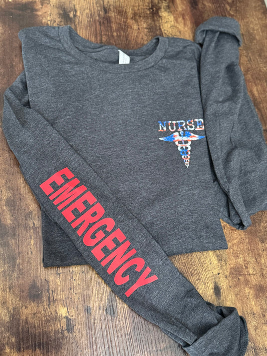 RED WHITE & BLUE- LIMITED RELEASE* EMERGENCY NURSE Long Sleeve Shirt- SALE