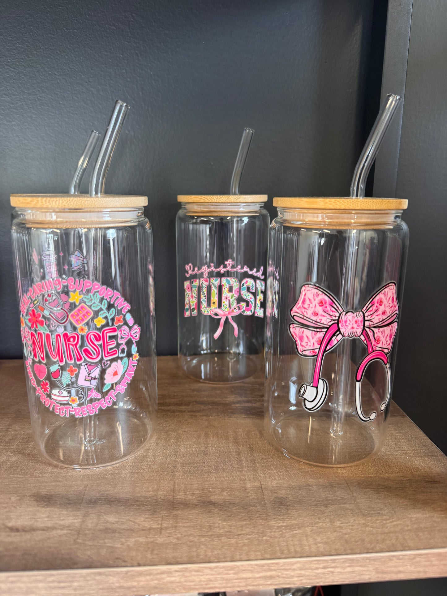 Nurse Glass Tumbler with Wood Lid & Straw