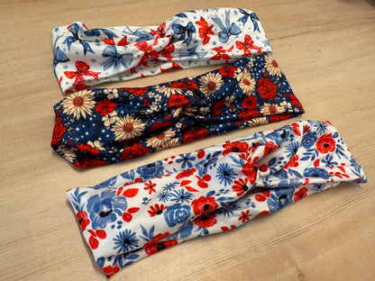 Stretchy Red White & Blue Headbands