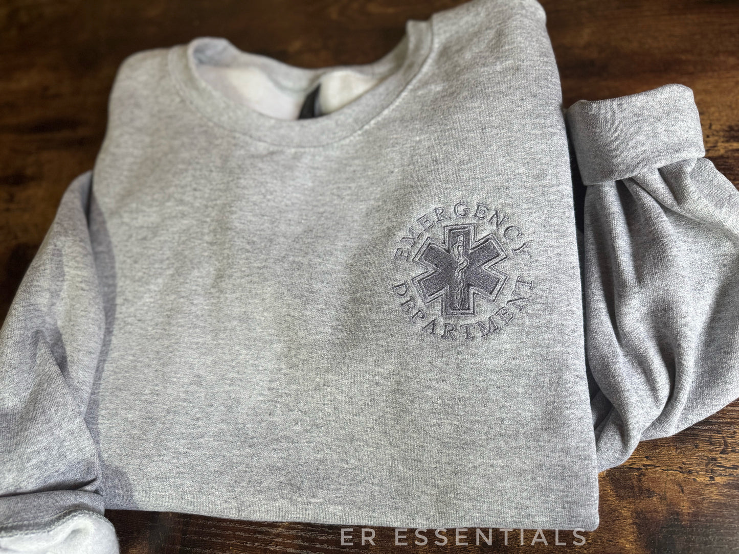 Embroidered Emergency Department Crewneck Sweatshirt- Tone on Tone