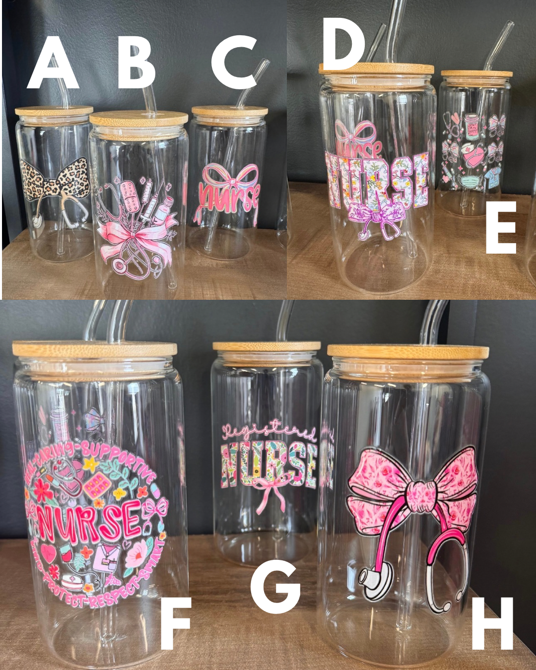 Nurse Glass Tumbler with Wood Lid & Straw
