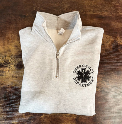 EMBROIDERED Emergency Department (black circular image) Quarter Zip Sweatshirt