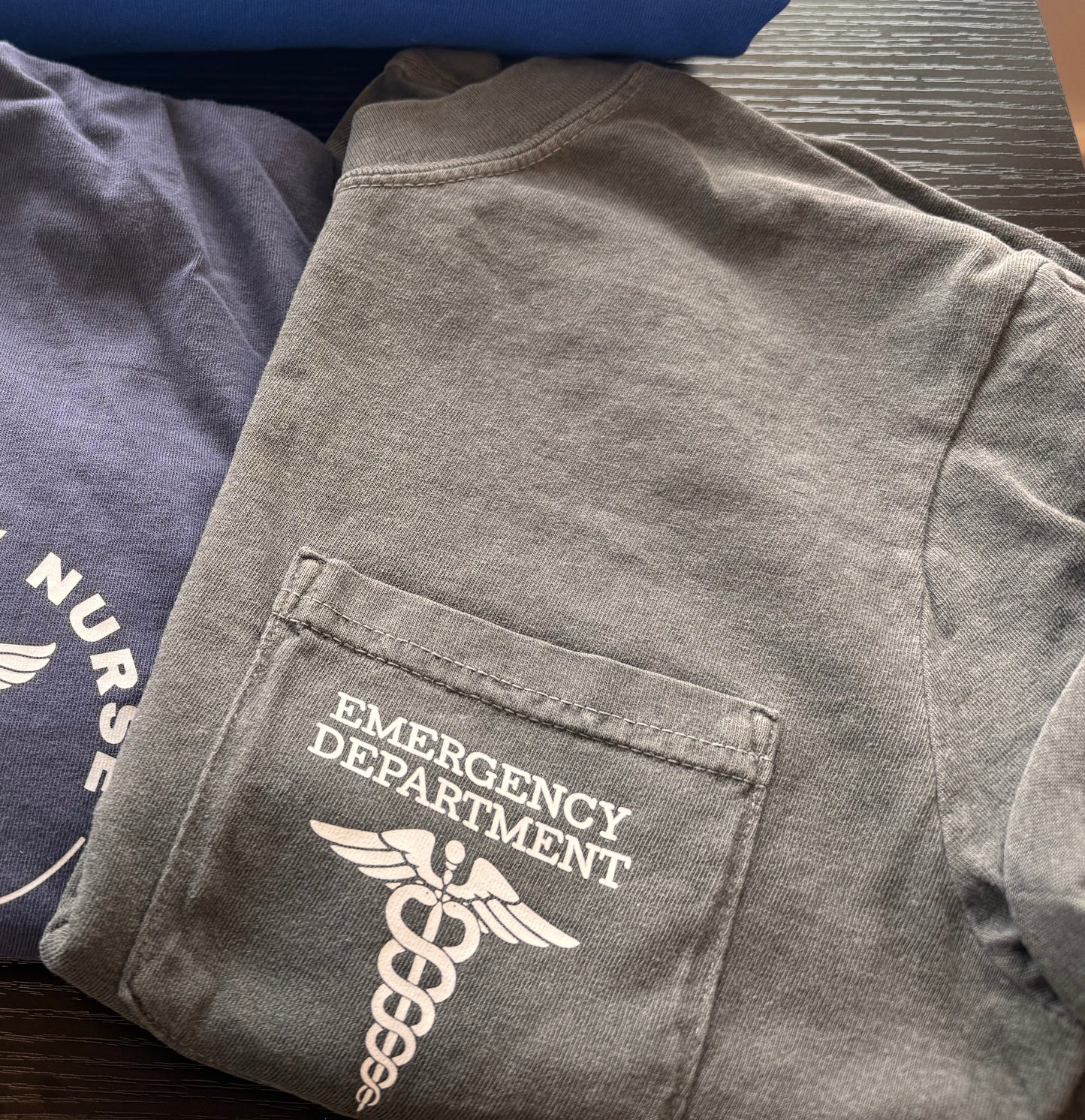 *READY TO SHIP* EMERGENCY DEPARTMENT - POCKET SHORT SLEEVE T-SHIRT, small, pepper