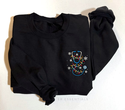 Embroidered Holiday Lights Stethoscope Crewneck Sweatshirt