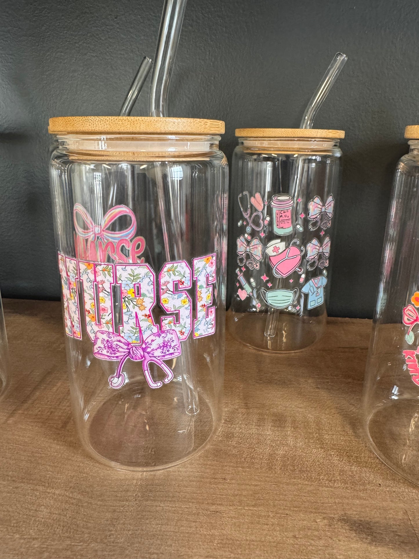 Nurse Glass Tumbler with Wood Lid & Straw
