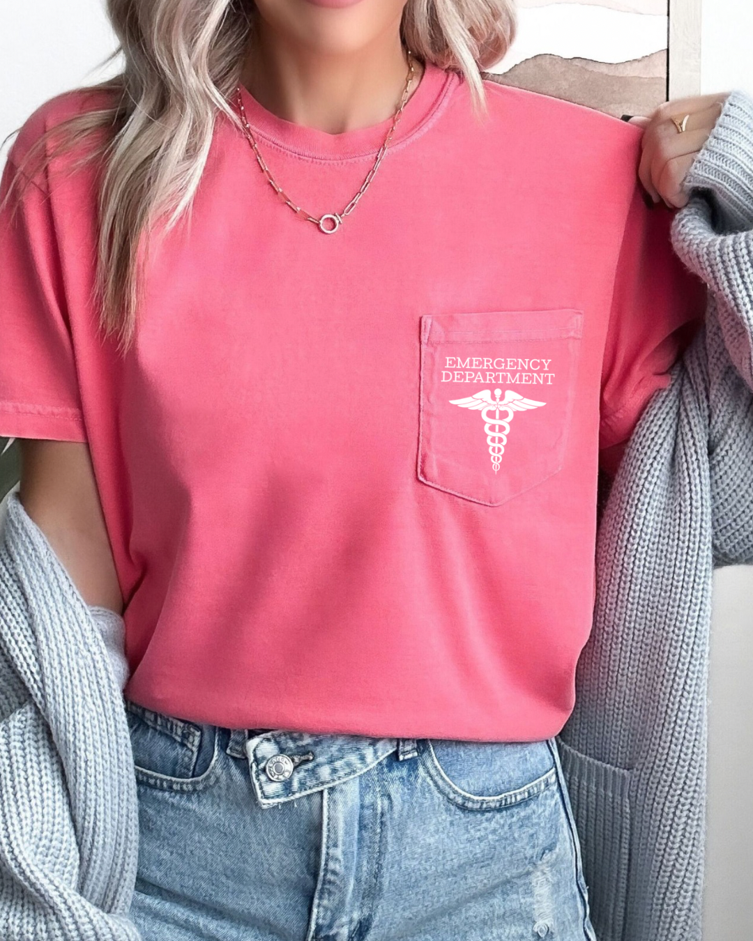 EMERGENCY DEPARTMENT w/ MEDICAL CADUCEUS POCKET SHORT SLEEVE T-SHIRT