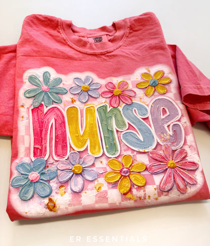 *READY TO SHIP* Floral Painted NURSE T-Shirt