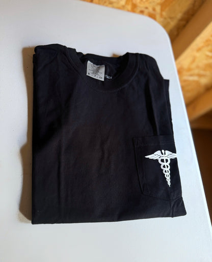 *READY TO SHIP* MEDICAL CADUCEUS POCKET TEE, Comfort Colors, SMALL, BLACK