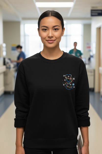 Embroidered Holiday Lights Stethoscope Crewneck Sweatshirt