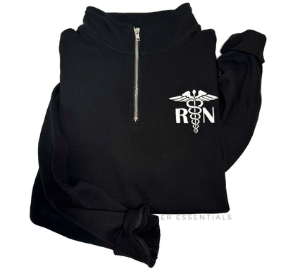 READY TO SHIP- EMBROIDERED RN MEDICAL CADUCEUS Quarter Zip Sweatshirt- SALE