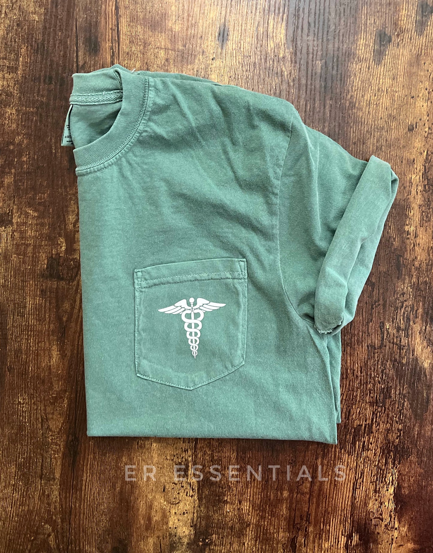 *READY TO SHIP* MEDICAL CADUCEUS POCKET TEE, Comfort Colors, SMALL, BLACK