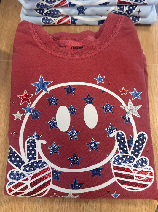 KIDS- Patriotic Smiley Tee- Red