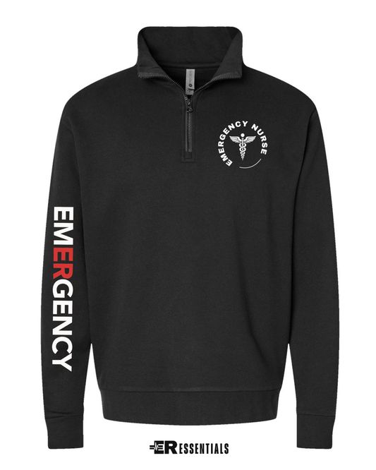 Emergency Nurse Classic Quarter Zip Sweatshirt with Sleeve- Black