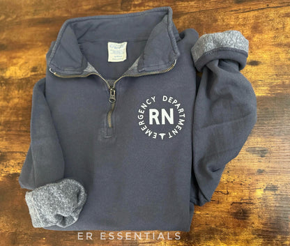 *READY TO SHIP* EMERGENCY DEPARTMENT RN QUARTER ZIP SWEATSHIRT- ANCHOR SLATE- SMALL