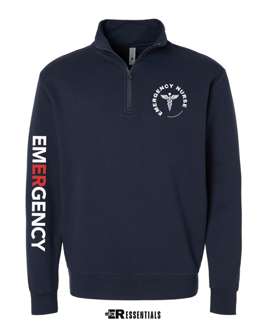 Emergency Nurse Classic Quarter Zip Sweatshirt with Sleeve- Navy