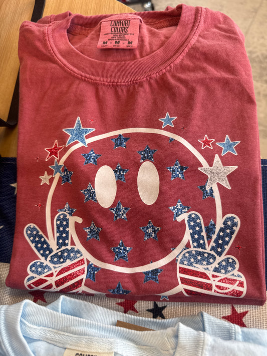KIDS- Patriotic Smiley Tee- Red