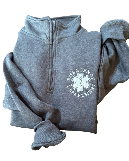 EMBROIDERED Emergency Department *NEW* Pocket Quarter Zip Sweatshirt